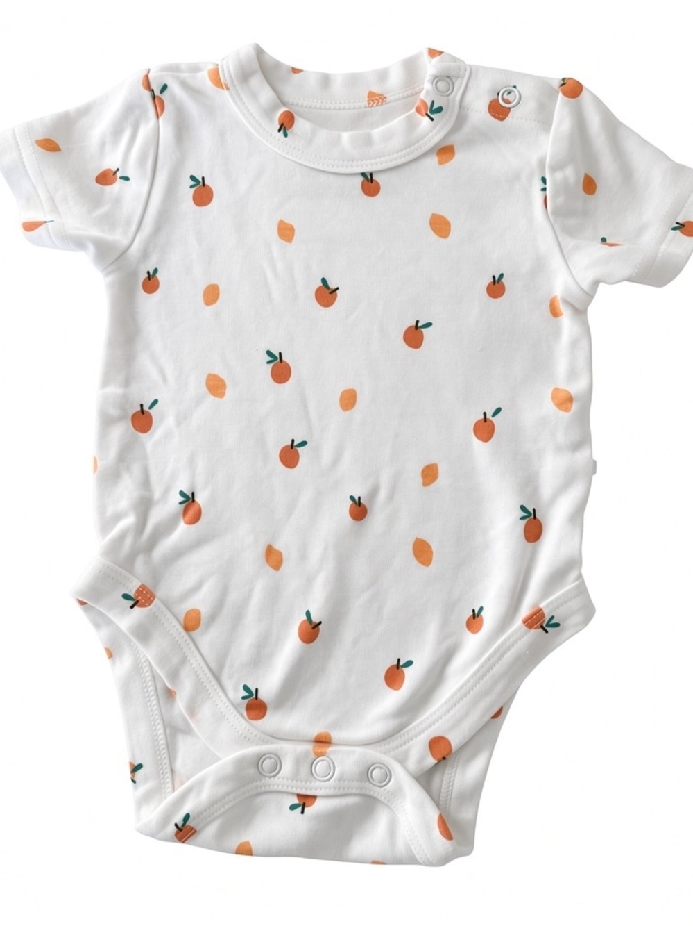 Goumi White Peach-Print Short-Sleeve Baby Bodysuit - Orange Print 0-3 months